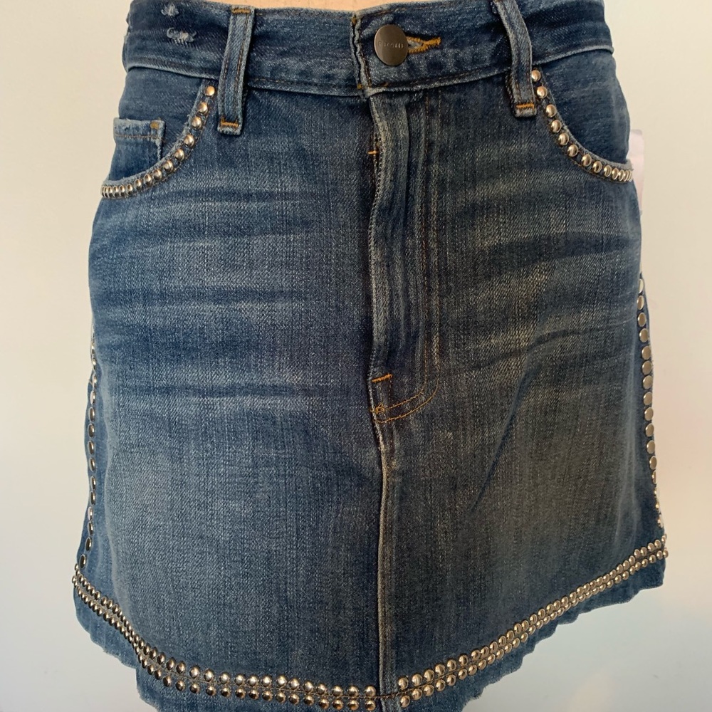 FRAME STUDDED MINI DENIM SKIRT